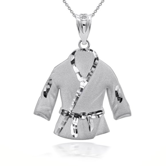 Martial Arts Karate Robe 3D Sterling Silver Sports Pendant Necklace